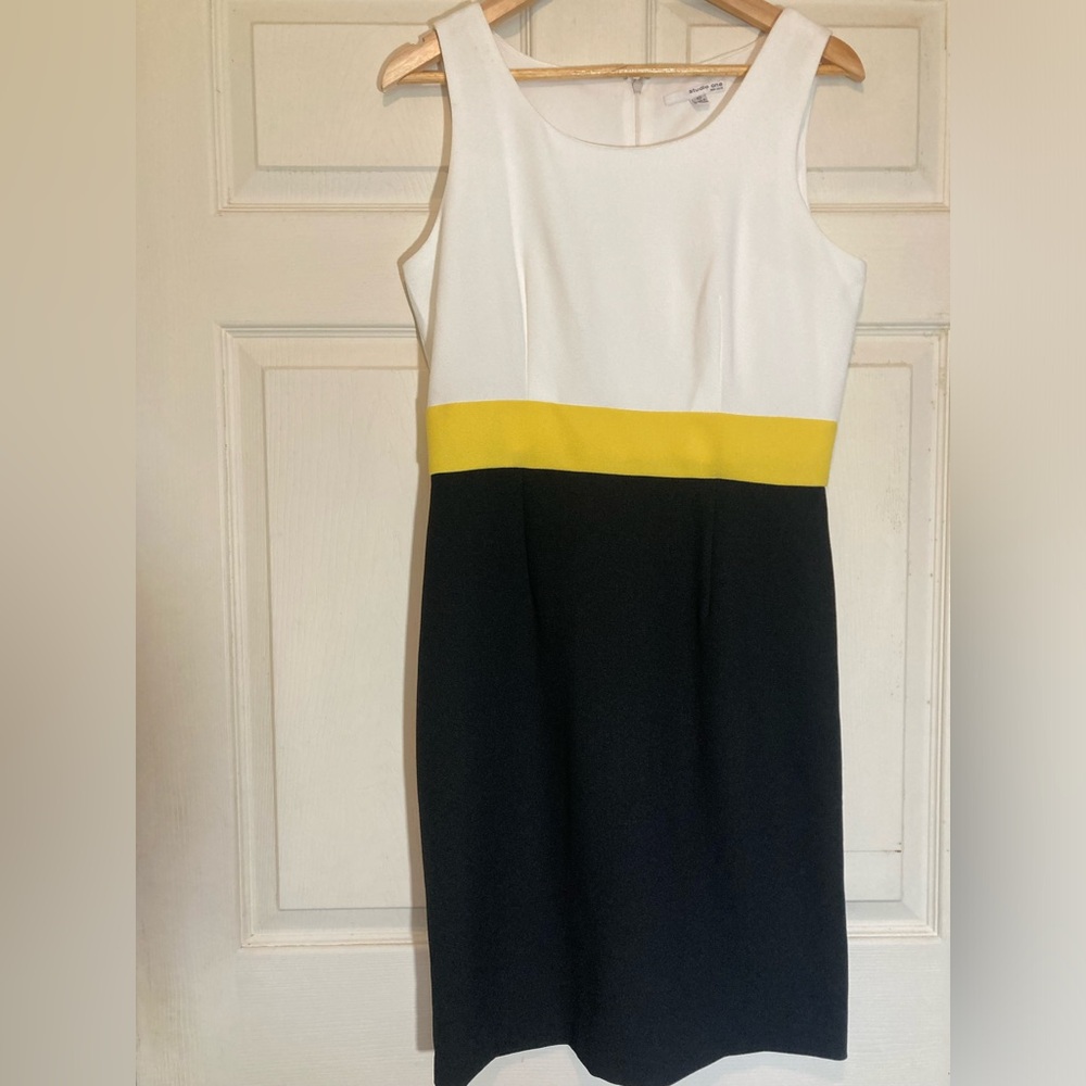 Color Block Dress - White, Yellow, Black, Studio One, medium, great condition